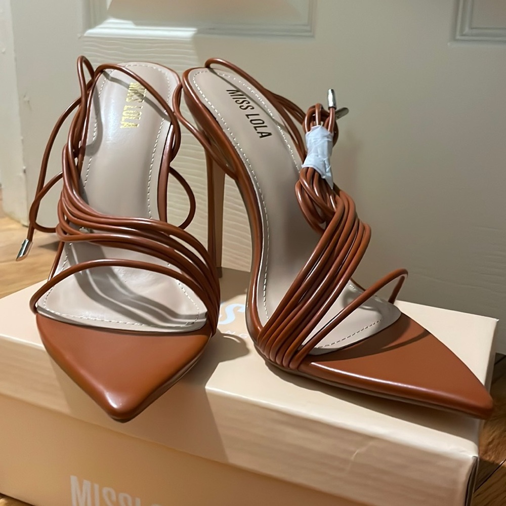 Brown strap heels